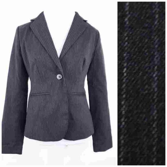 Apt. 9 Blazer Stripe Gray Women Size 6 One Button Career Jacket Blazer Lined - Picture 1 of 10